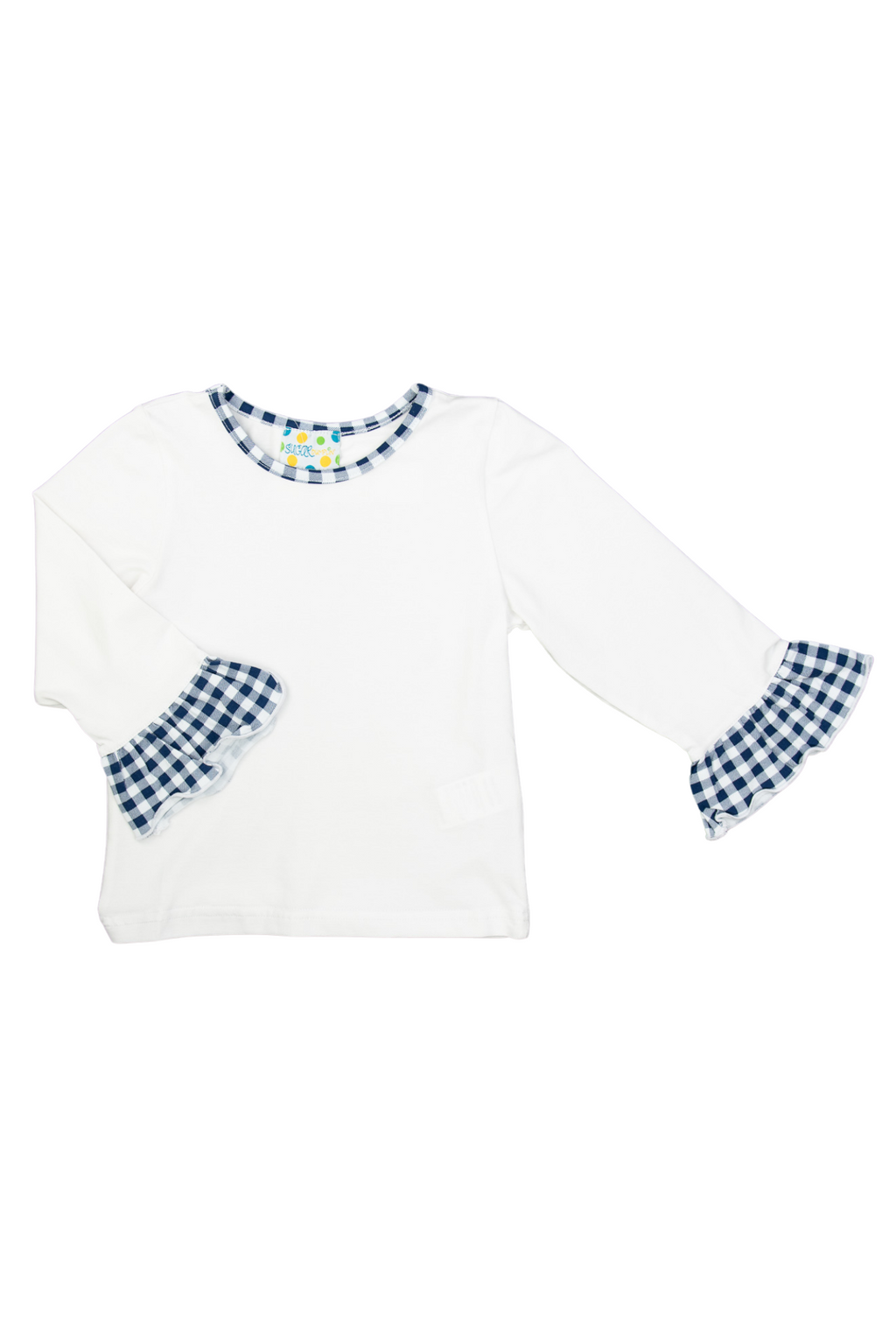 Girls White/Navy Check Ruffle Shirt Sugar Dumplin' Kids