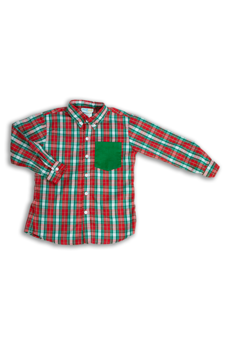 Boys Red and Green Plaid Shirt