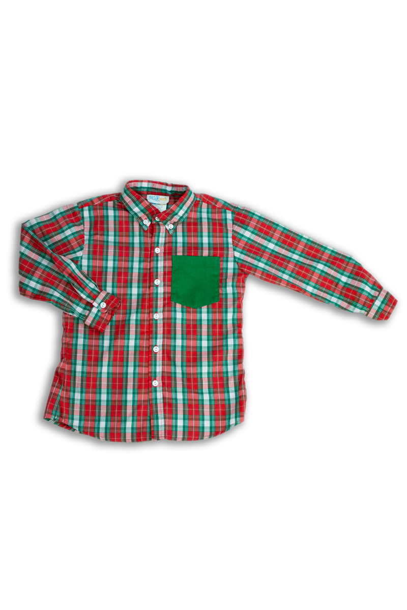 Boys Red and Green Plaid Shirt