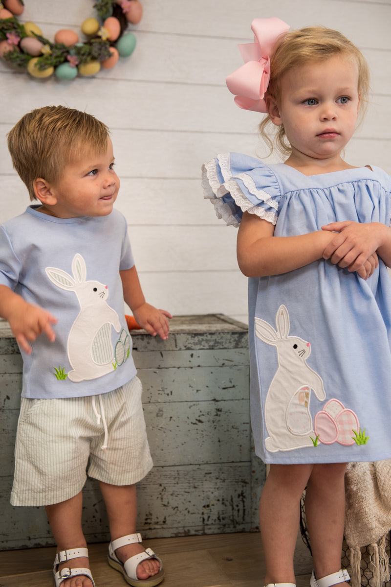 Girls Spring Bunny Applique Dress