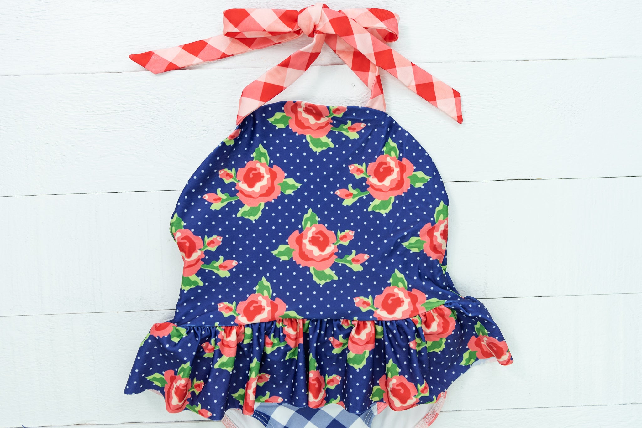 Girls Navy/Red Floral Tankini Swimsuit