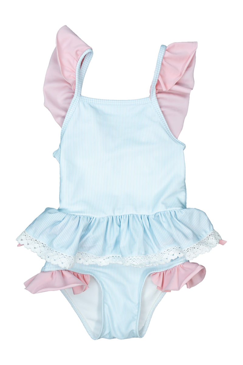 Girls Blue Stripe/Pink Tankini Swimsuit