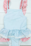 Girls Blue Stripe/Pink Tankini Swimsuit