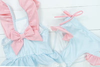 Girls Blue Stripe/Pink Tankini Swimsuit