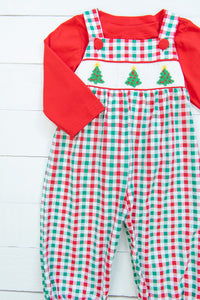 Boys Knit Smocked Tree Overall Set