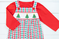 Boys Knit Smocked Tree Overall Set