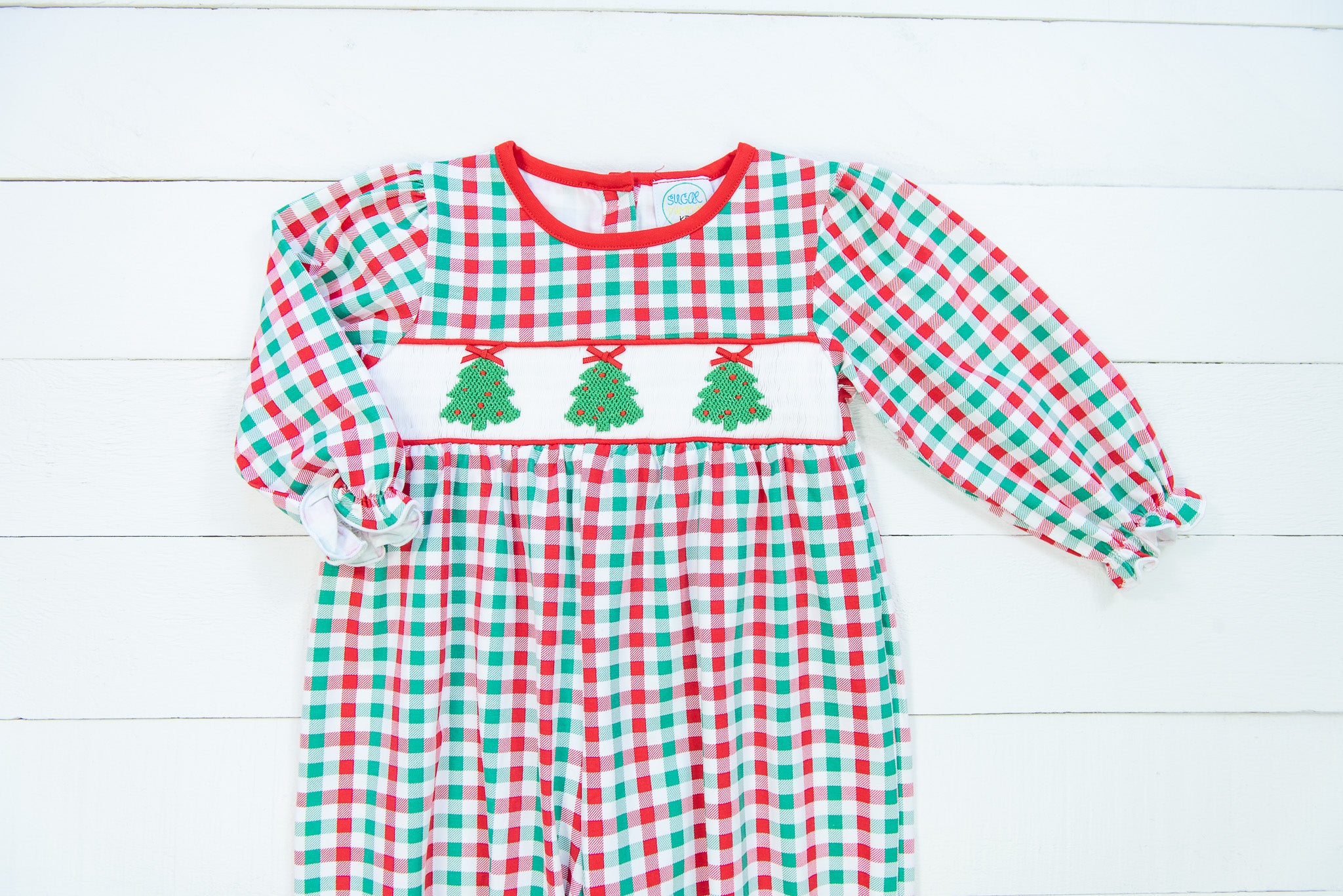 Girls Knit Smocked Tree Long Bubble