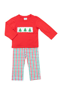 Boys Knit Smocked Tree Pant Set