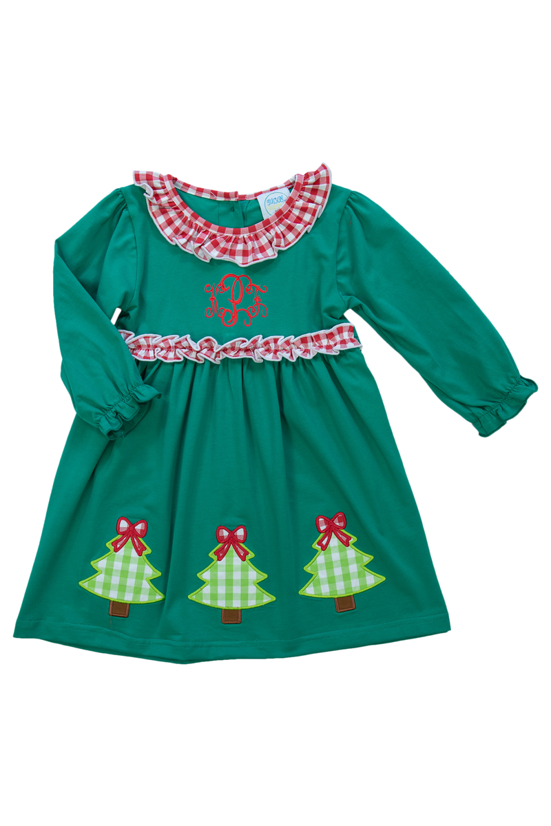 Girls Applique Christmas Tree Dress