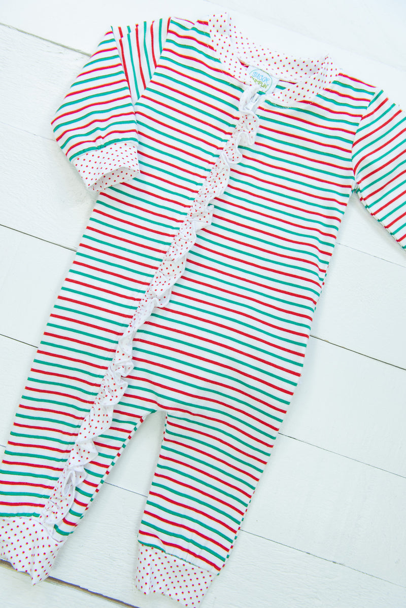 Girls Red/Green Stripe Zip Up PJ