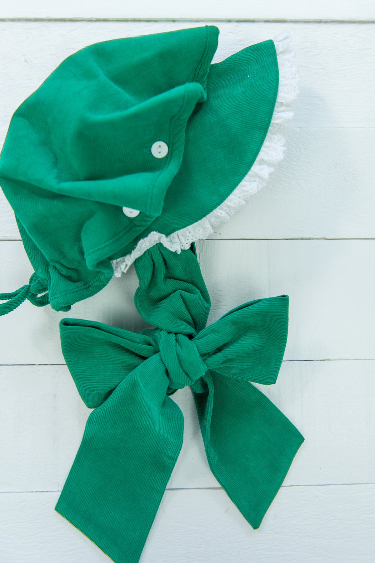 Girls Green Corduroy Bonnet