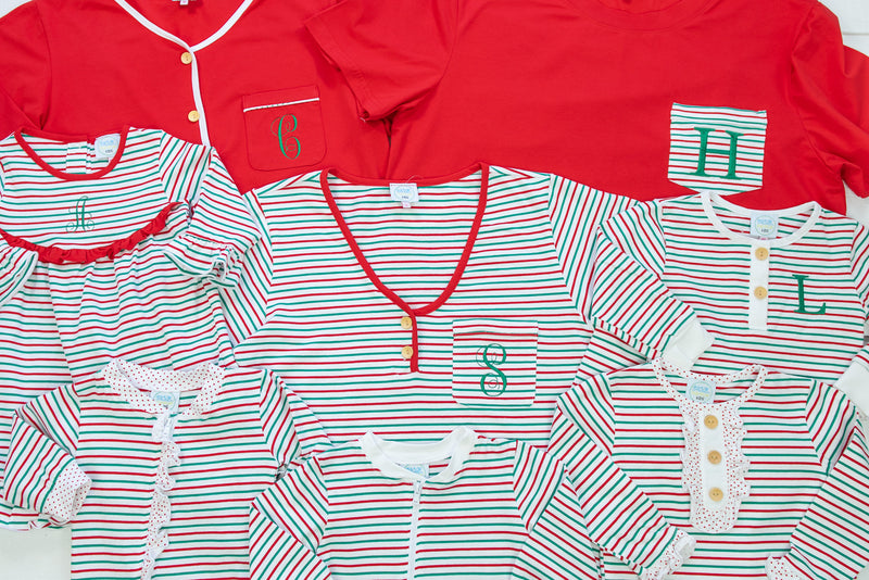 Girls Red/Green Stripe PJ Pant Set