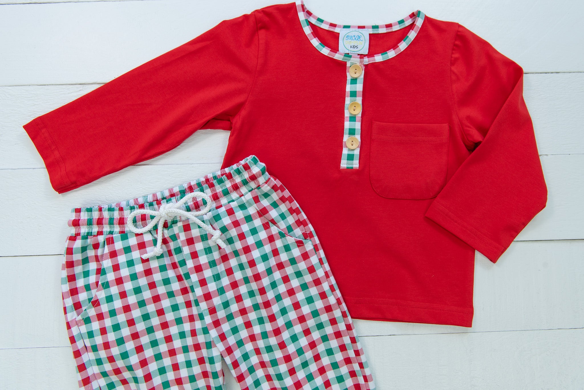 Boys Knit Green/Red Check Jogger Set