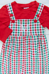 Boys Knit Green/Red Check Overall Set