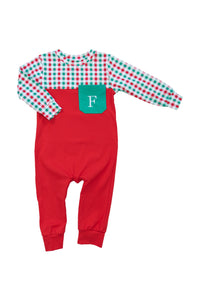 Boys Knit Green/Red Check Romper