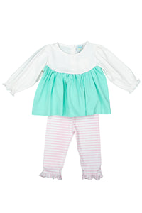 Girls Pink/Mint Stripe Pants Set