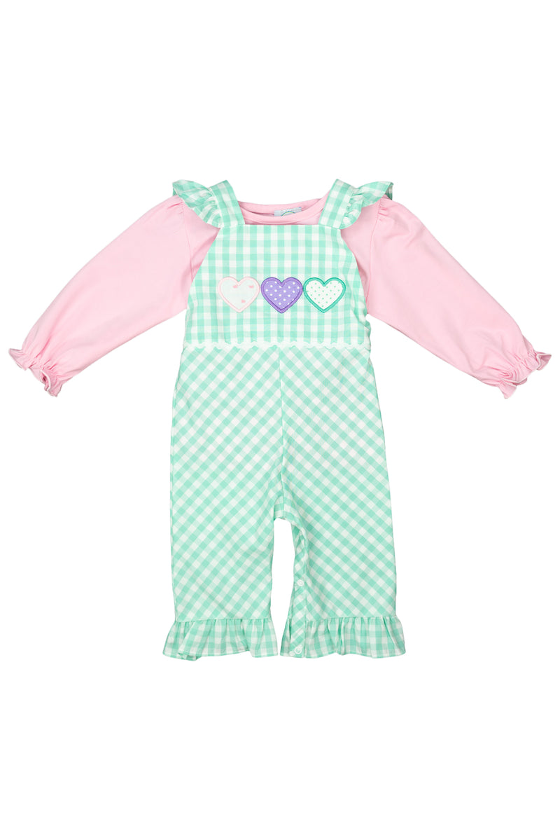 Girls Mint Heart Trio Overall Set