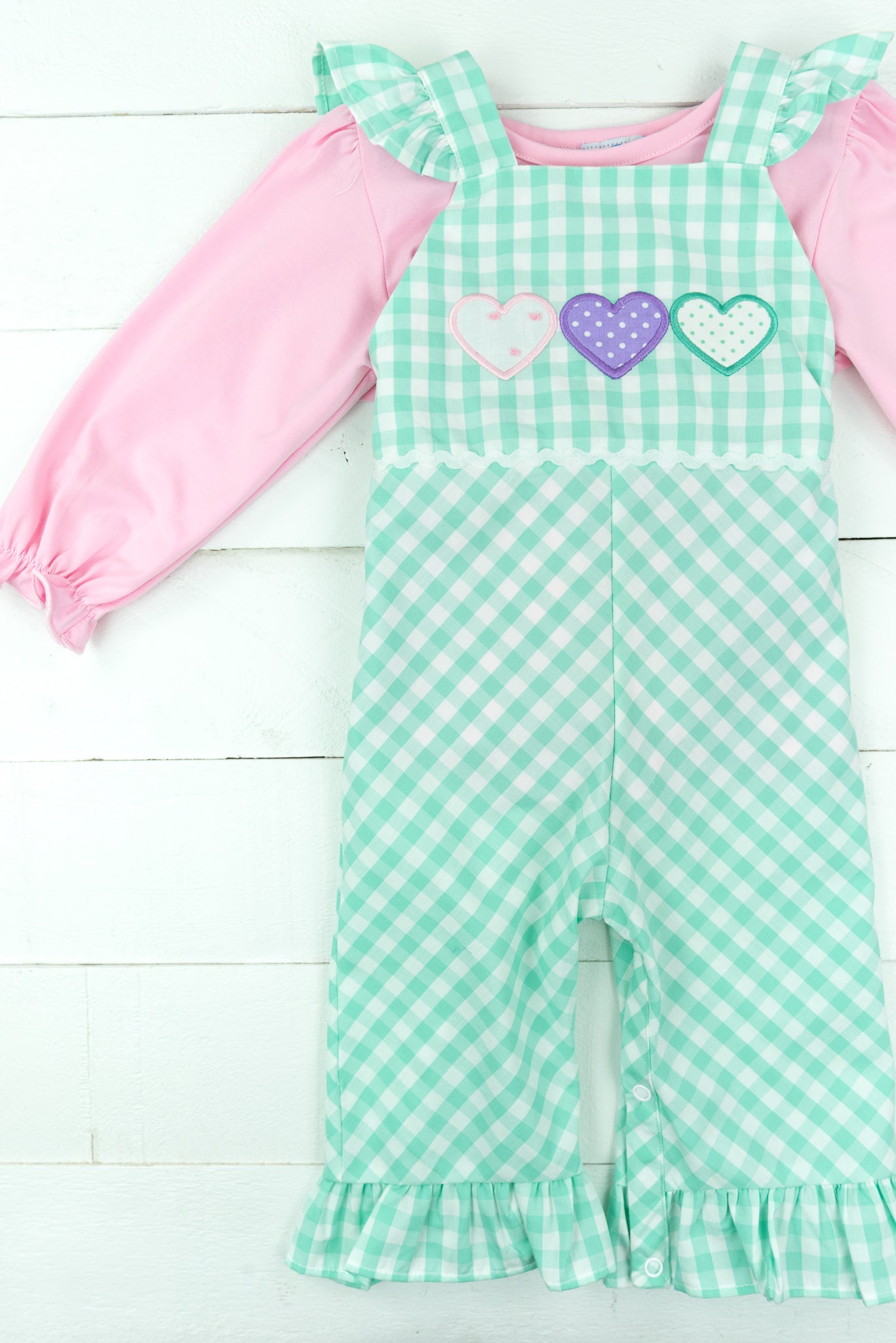 Girls Mint Heart Trio Overall Set