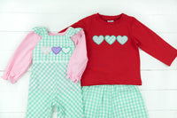 Girls Mint Heart Trio Overall Set