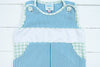 Boys Knit Sage/Navy Name Embroidered Shortall