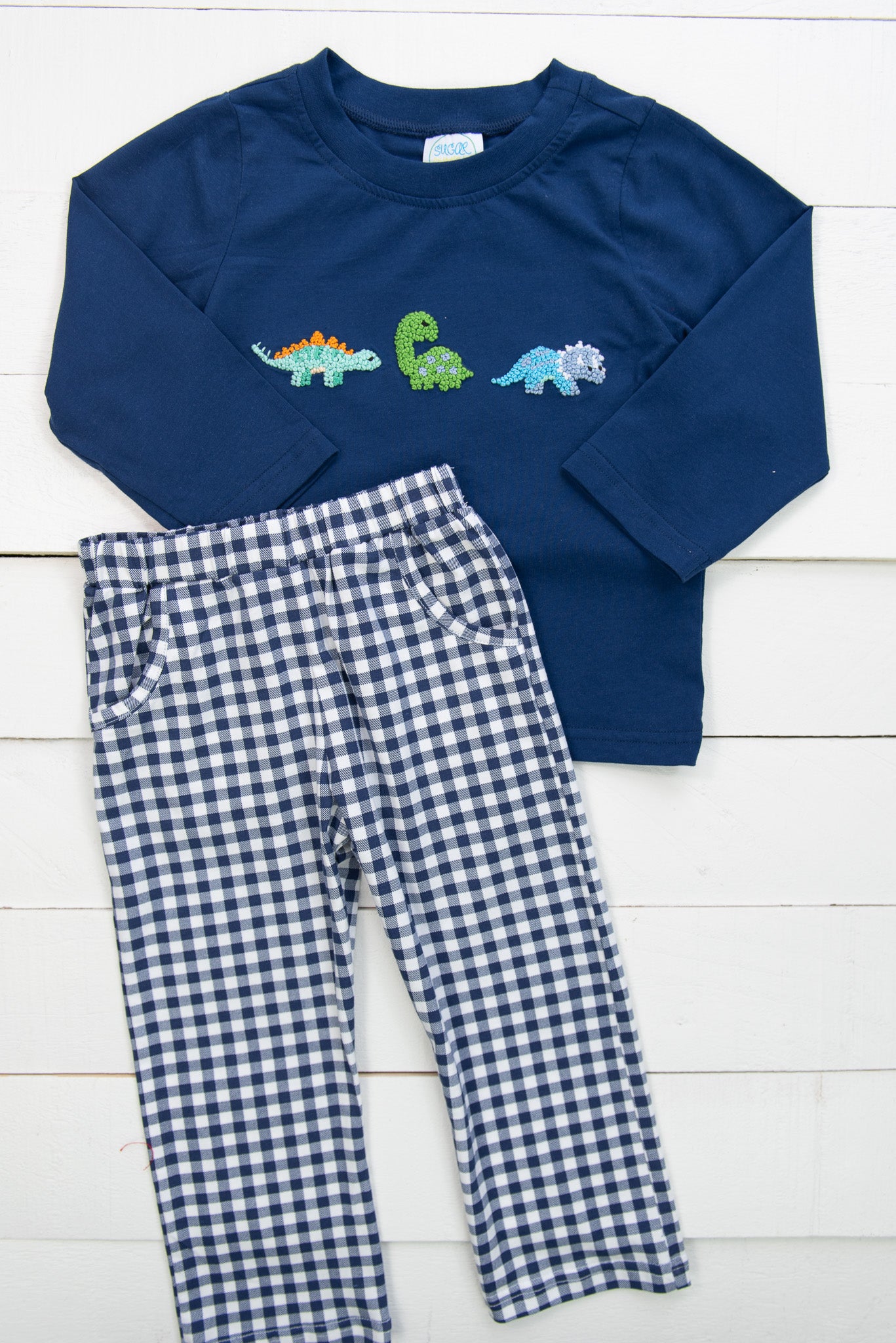 Boys French Knot Dino Pants Set