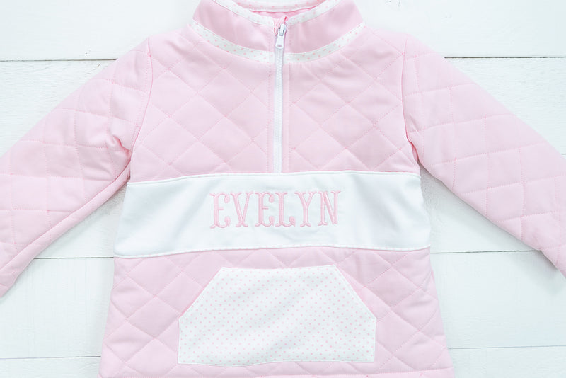 Girls Pink Quilted Name Pullover
