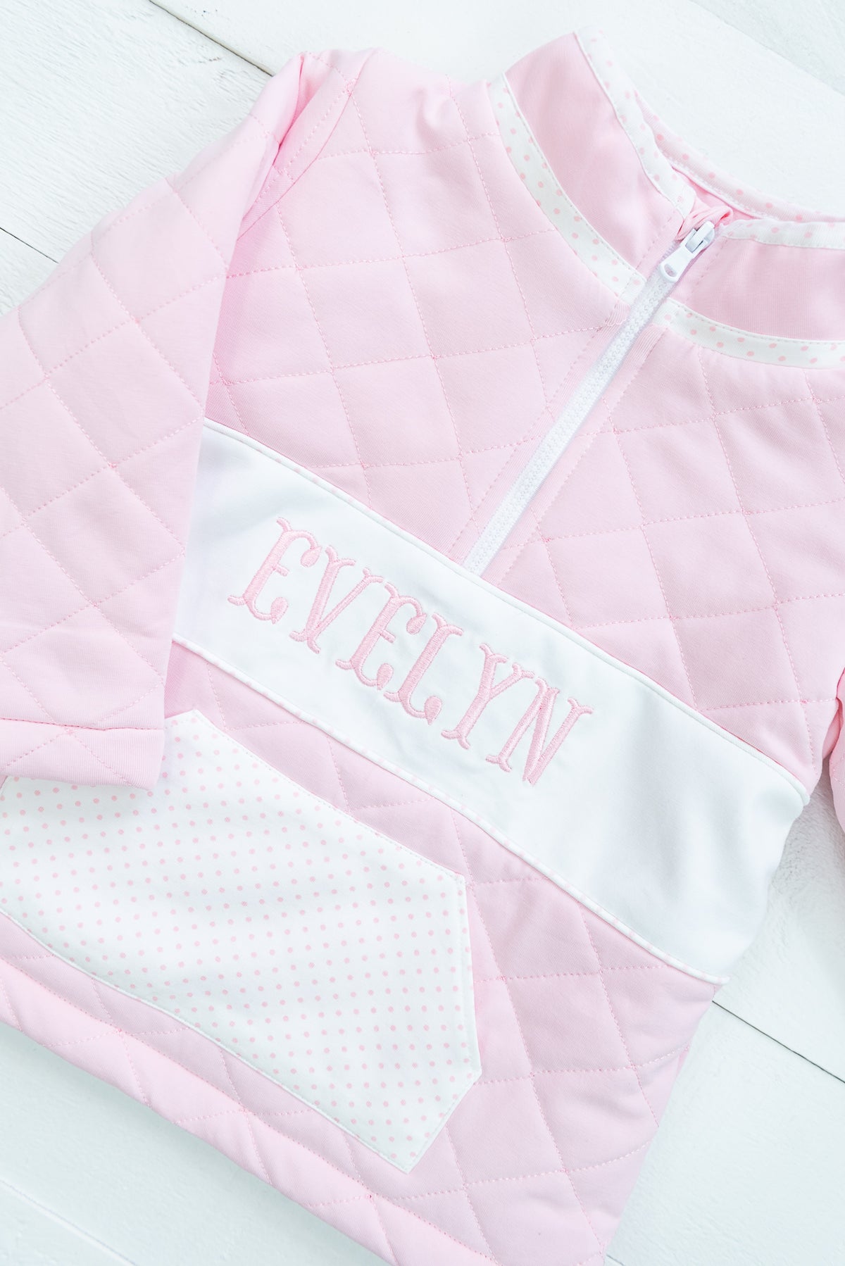 Girls Pink Quilted Name Pullover