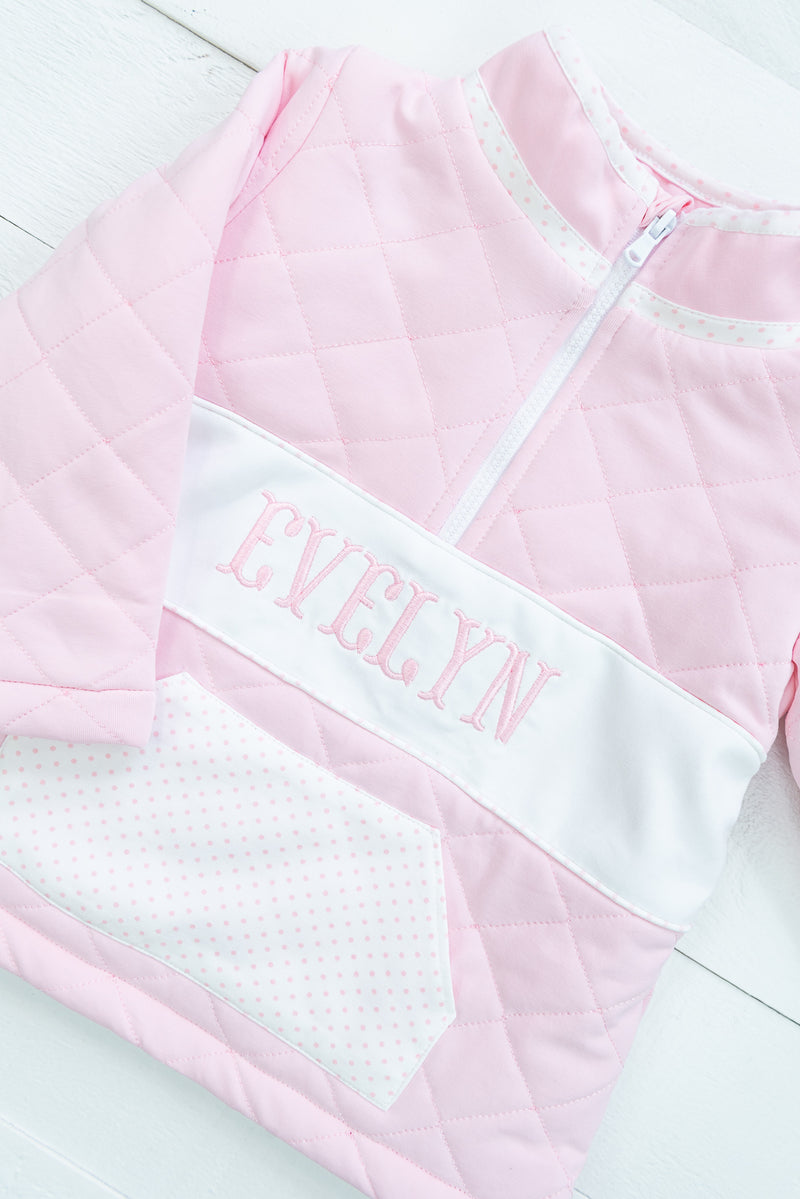 Girls Pink Quilted Name Pullover