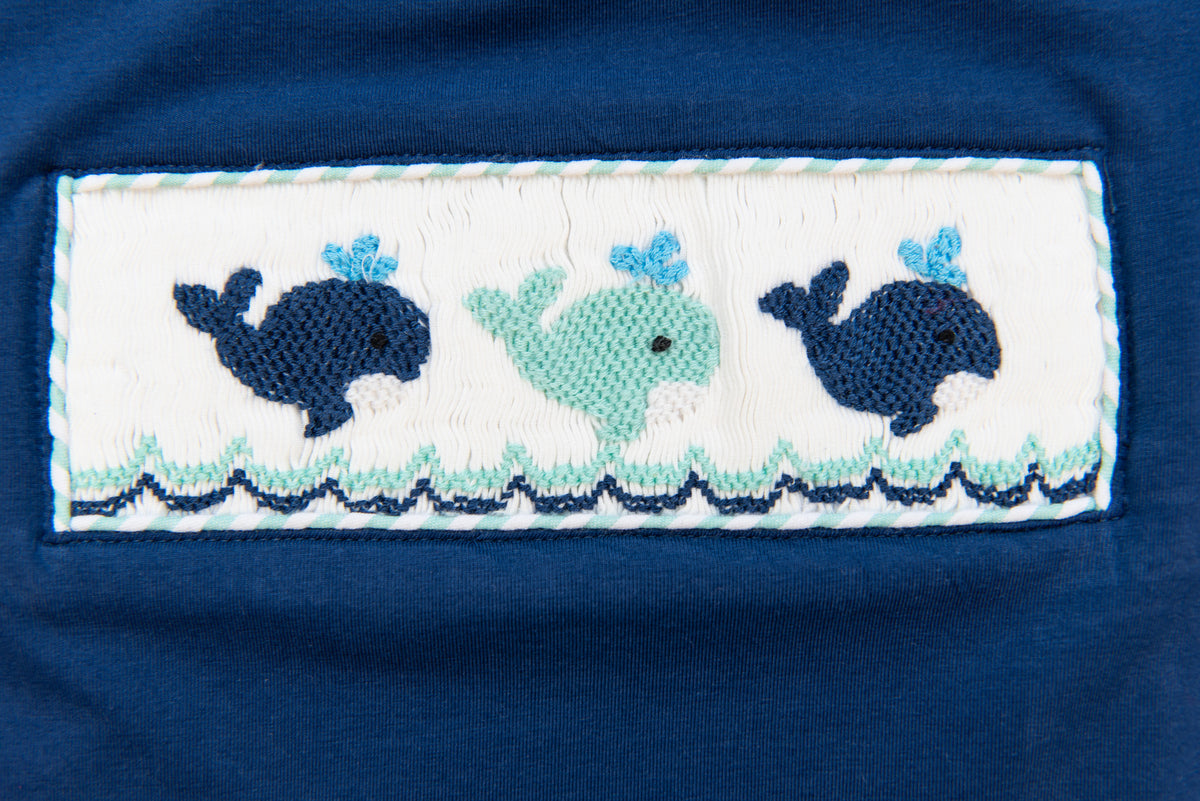 Girls Smocked Whale Diaper Set