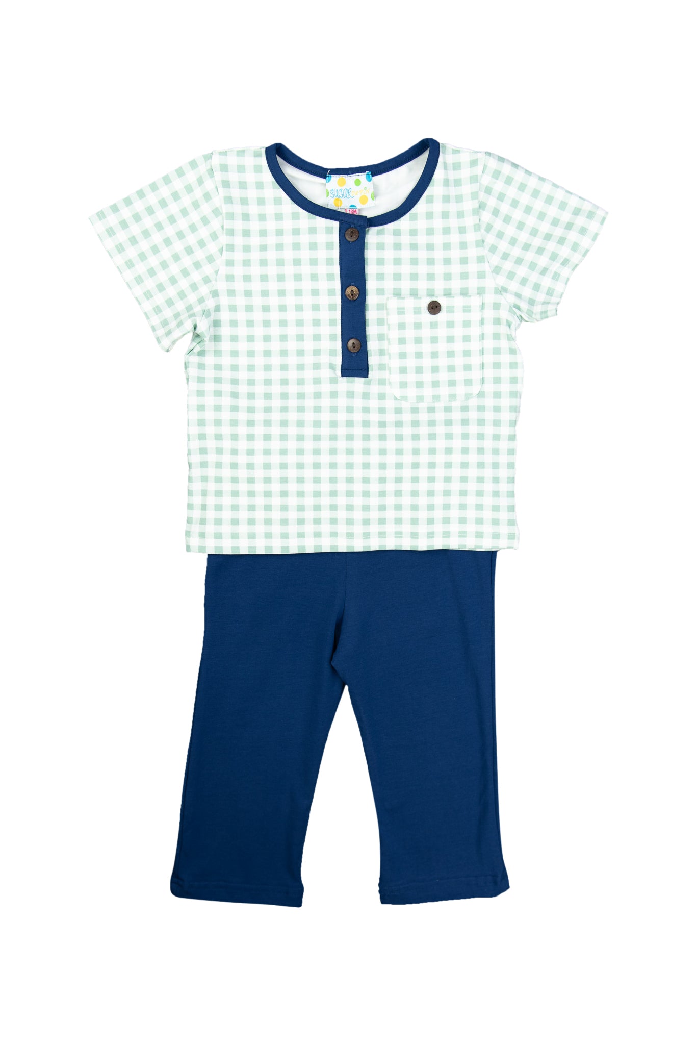 Boys Seafoam/Navy Pocket Henley Pants Set