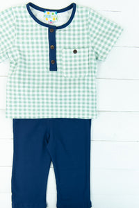 Boys Seafoam/Navy Pocket Henley Pants Set