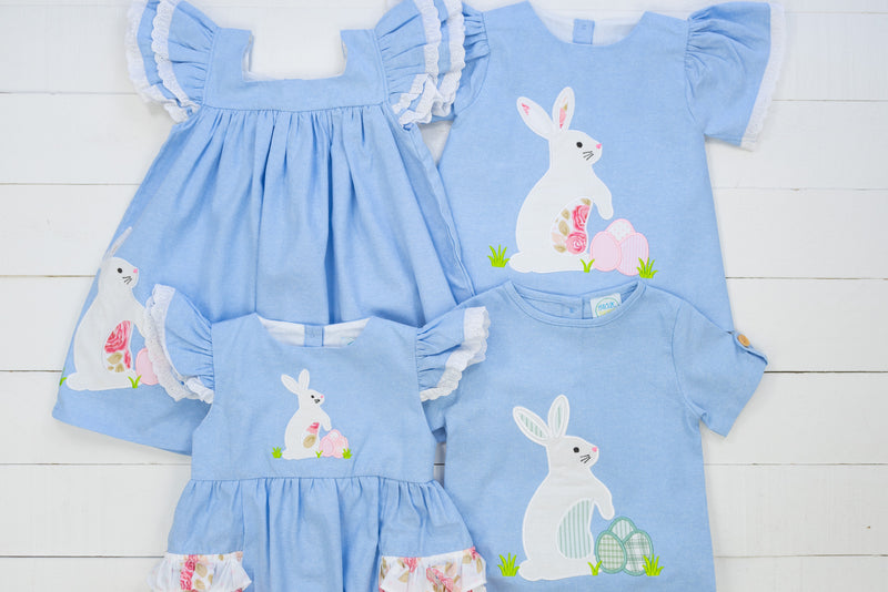 Girls Spring Bunny Applique Dress