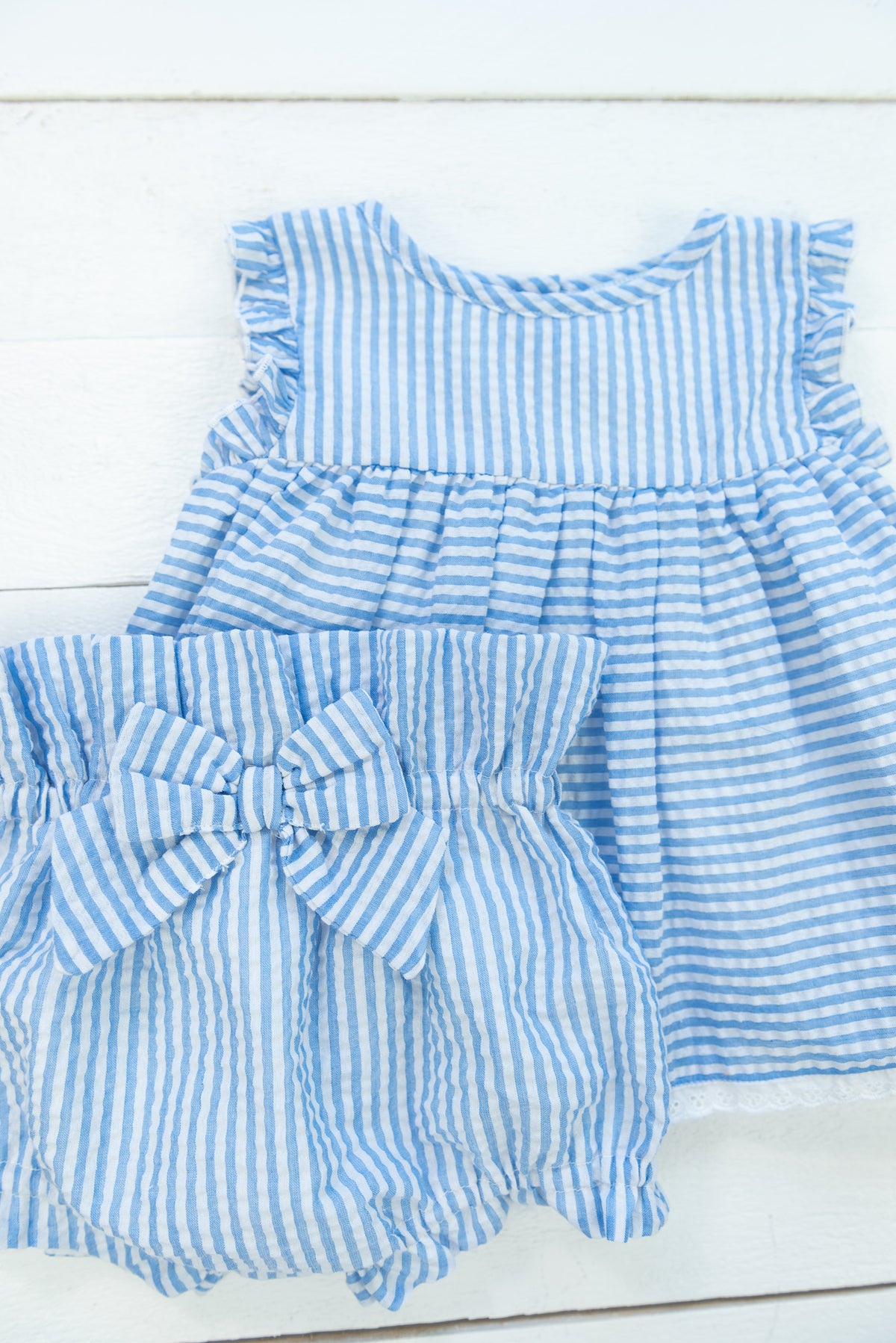 Girls Blue Seersucker Diaper Set