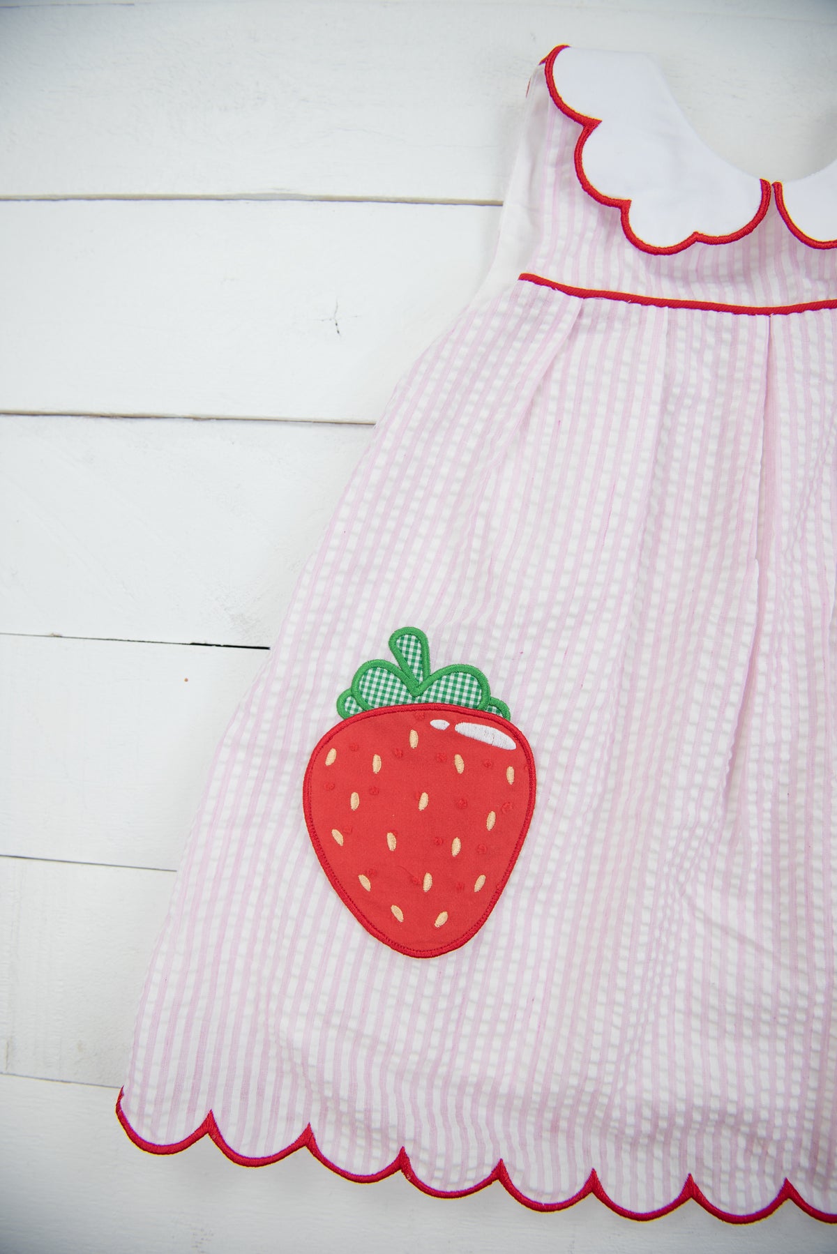 Girls Strawberry Seersucker Dress