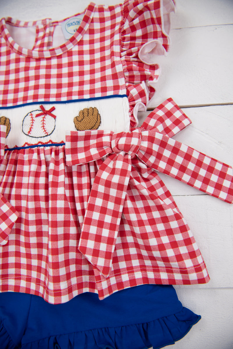 Girls Smocked Home Run Shorts Set