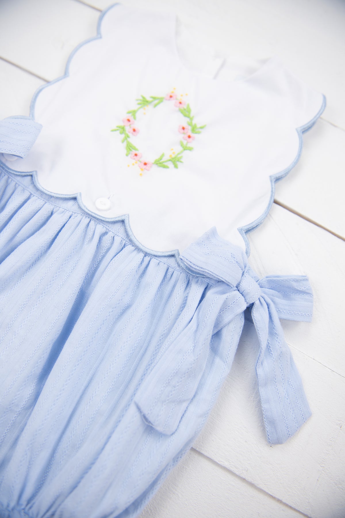 Girls Spring Linen Initial Wreath Bubble