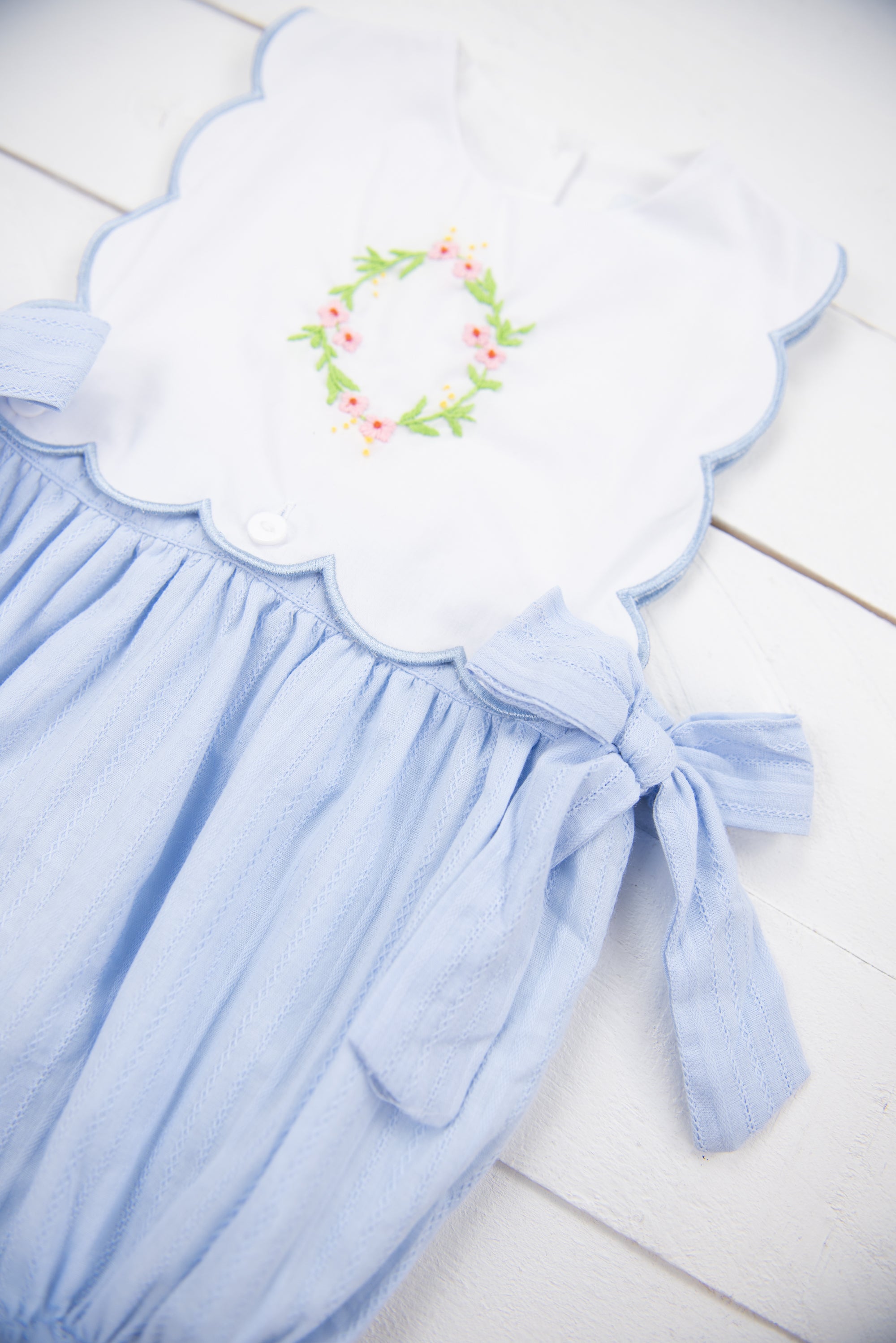 Girls Spring Linen Initial Wreath Bubble