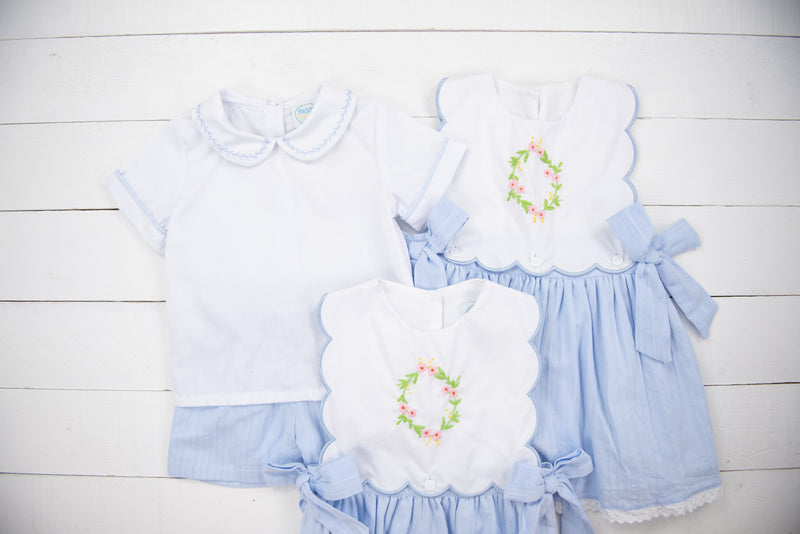 Girls Spring Linen Initial Wreath Bubble
