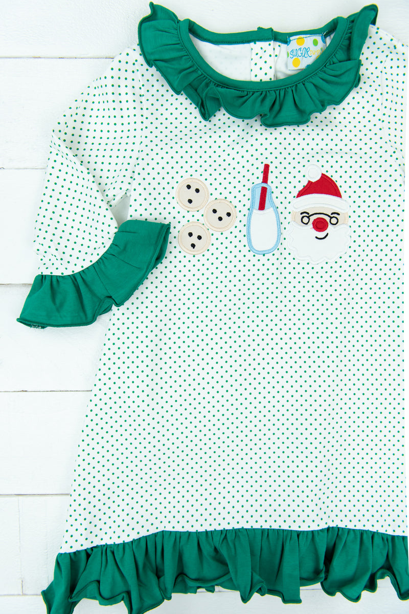 Girls White Santa Milk & Cookies Nightgown
